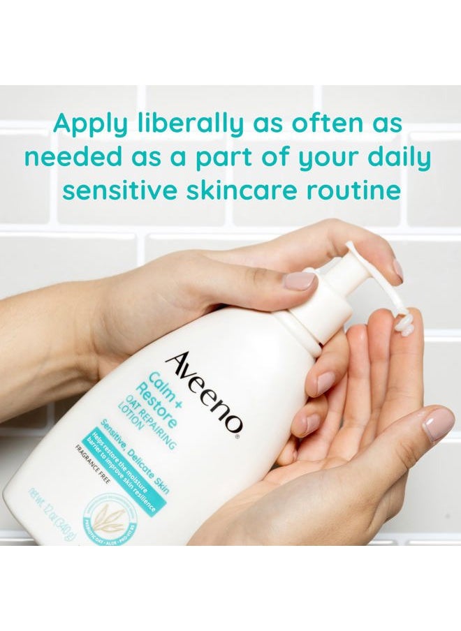 Aveeno - Calm + Restore Oat Repairing Body Lotion for Sensitive Skin, Daily Moisturizer with Prebiotic Oat, Aloe & Pro-Vitamin B5 Helps Restore Skin's Moisture Barrier, Fragrance Free, 12 oz - Image 1