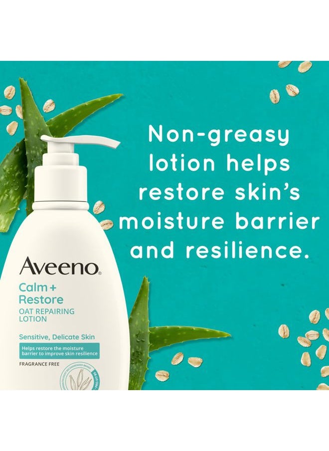 Aveeno - Calm + Restore Oat Repairing Body Lotion for Sensitive Skin, Daily Moisturizer with Prebiotic Oat, Aloe & Pro-Vitamin B5 Helps Restore Skin's Moisture Barrier, Fragrance Free, 12 oz - Image 1