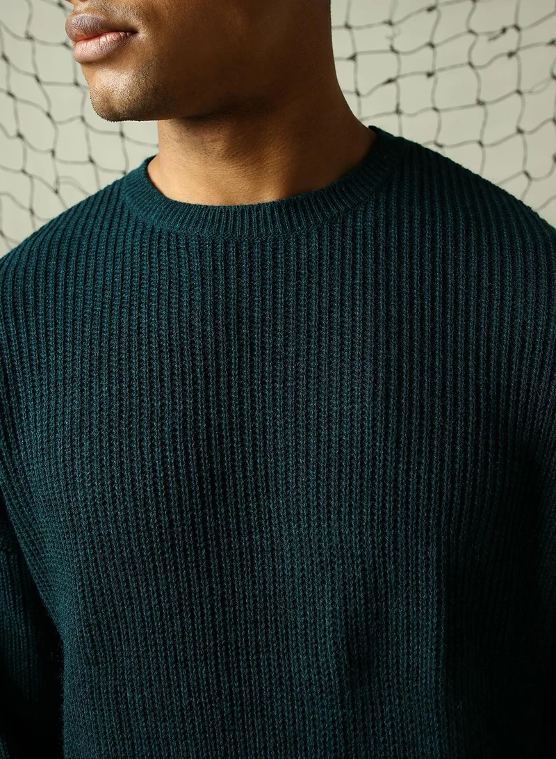 Hubberholme Men's Teal 100% Acrylic Solid Oversized Sweater
