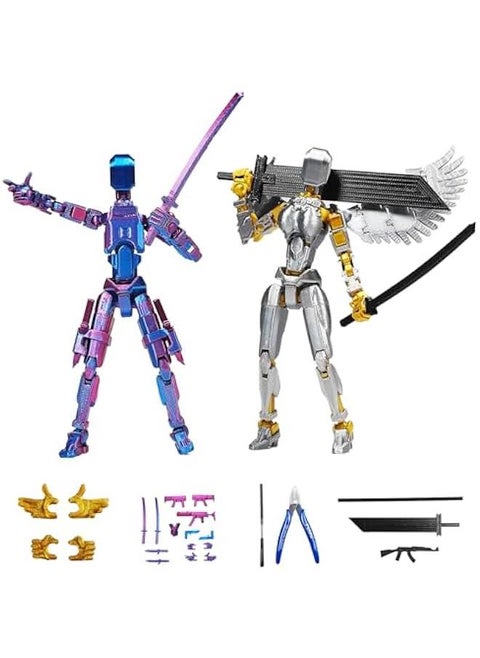 T13 Action Figure Set, Titan 13 t Action Figure 3D Printed 13 Action Figure Articulated, for Collectors Desktop Decorations, Silver Angel & Red Blue with Tools Need Assemble