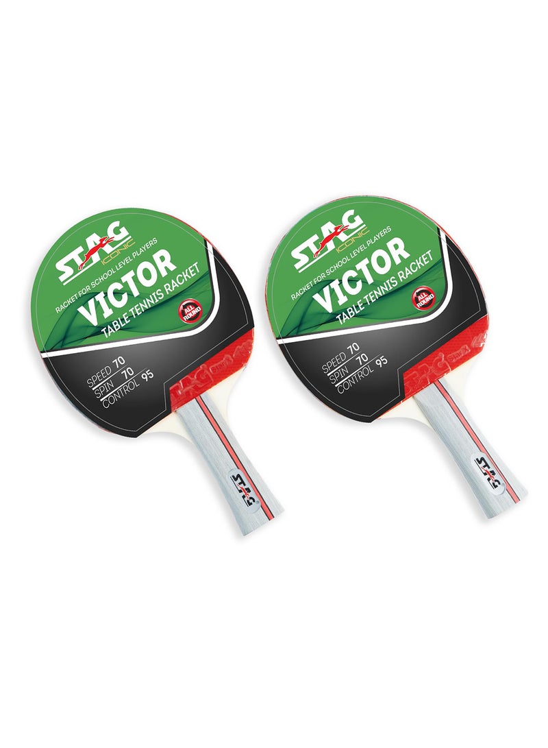 ستاج مجموعة لعب تنس الطاولة فيكتور | خشب | مطاط معتمد من الاتحاد الدولي لكرة القدم (مضربان و3 كرات) | سلسلة احترافية | 2 مضارب و 3 كرات بيضاء | تتضمن مضارب تنس الطاولة وكرات T.T - Image 3