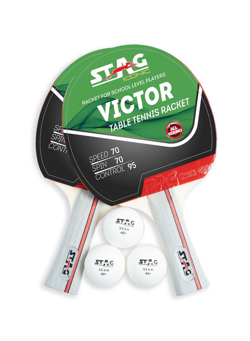 ستاج مجموعة لعب تنس الطاولة فيكتور | خشب | مطاط معتمد من الاتحاد الدولي لكرة القدم (مضربان و3 كرات) | سلسلة احترافية | 2 مضارب و 3 كرات بيضاء | تتضمن مضارب تنس الطاولة وكرات T.T - Image 2