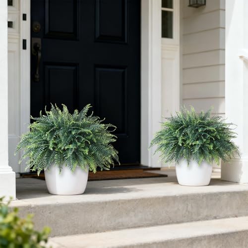 FOTEEWL Artificial Ferns Potted Plant for Front Door Decoration - 2 Sets UV Resistant Realistic Bush Faux Greenery Fern Potted Fake Plants for Home Garden Porch Farmhouse Decor - Image 2