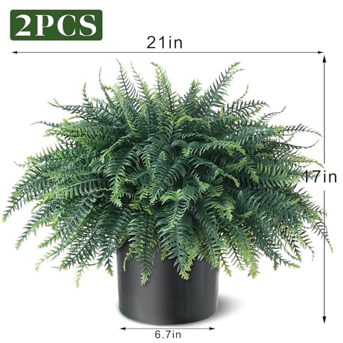 FOTEEWL Artificial Ferns Potted Plant for Front Door Decoration - 2 Sets UV Resistant Realistic Bush Faux Greenery Fern Potted Fake Plants for Home Garden Porch Farmhouse Decor - Image 5