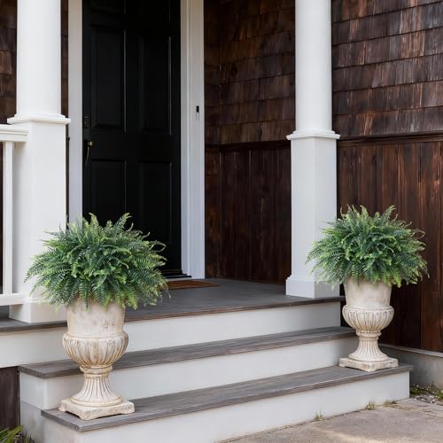 FOTEEWL Artificial Ferns Potted Plant for Front Door Decoration - 2 Sets UV Resistant Realistic Bush Faux Greenery Fern Potted Fake Plants for Home Garden Porch Farmhouse Decor - Image 3