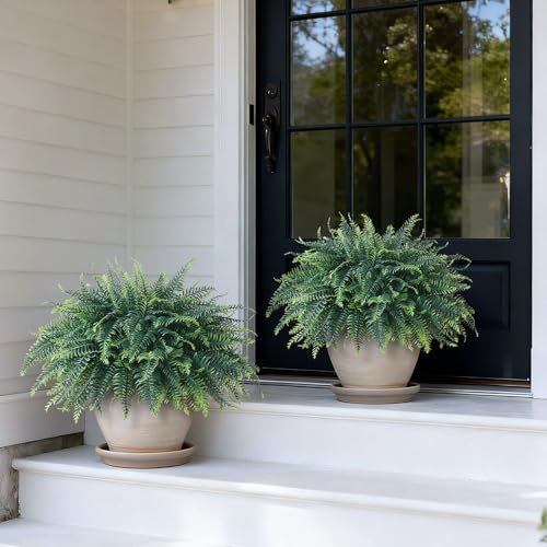 FOTEEWL Artificial Ferns Potted Plant for Front Door Decoration - 2 Sets UV Resistant Realistic Bush Faux Greenery Fern Potted Fake Plants for Home Garden Porch Farmhouse Decor - Image 4