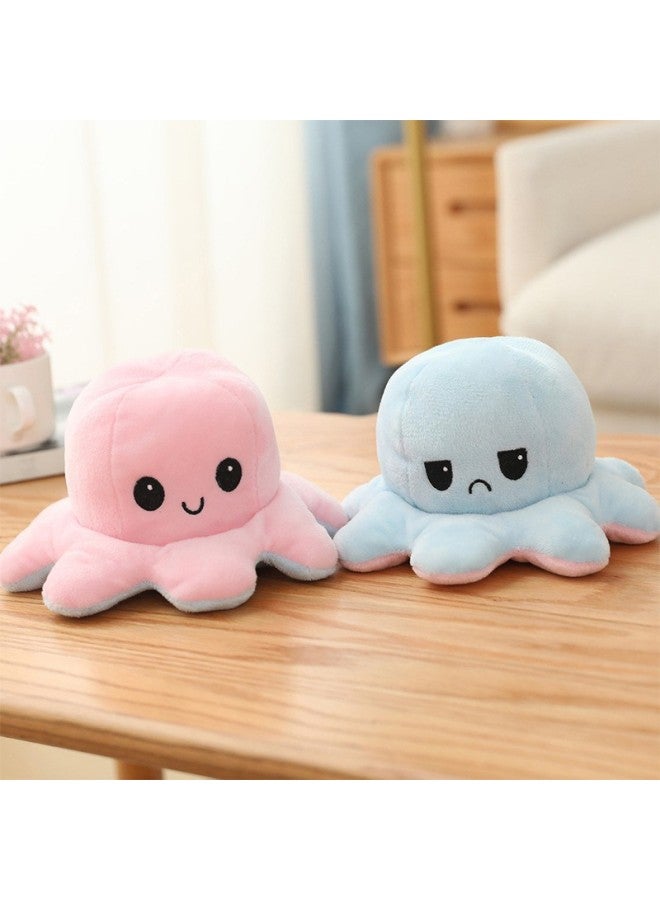 Angry Expression Octopus Doll Double Sided Flip Change Face Plush Toy Children's Eight Armed Fish Crystal Ultra Soft PP Cotton Filling-Specifications:Pink-light Blue-Color:30cm  - Image 1
