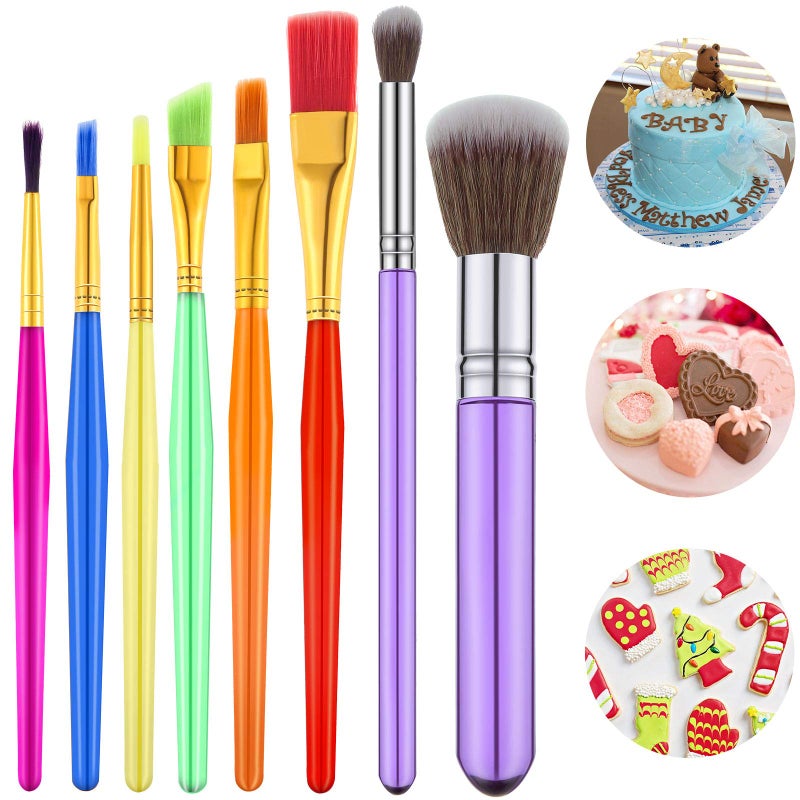 Patelai 8 Pieces Cake Candy Decorating Brushes Food Fondant Tools Food Painting Brushes for Cake Chocolate Sugar Cookie Decorating Supplies with Fondant and Gum Paste Tool
