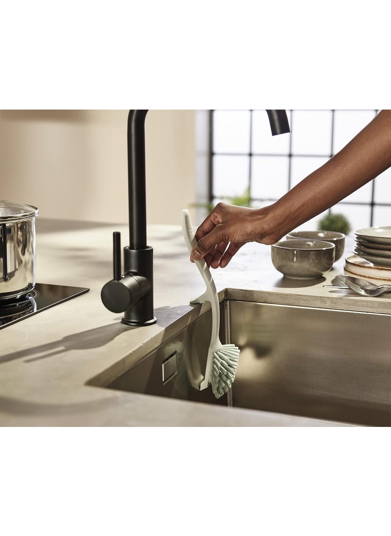 Joseph Joseph Joseph Joseph Edge Dish Brush with Integrated Sink Rest Light StoneSage  - Image 2