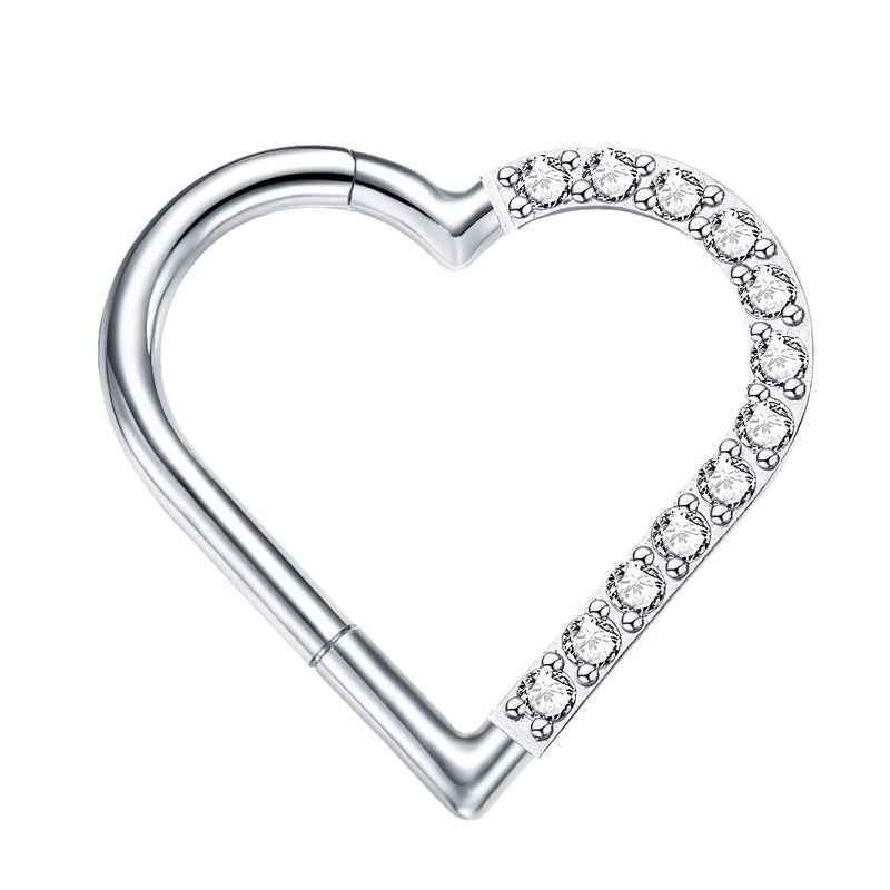 VOJO 16G G23 Titanium Daith Piercing Jewelry Heart Clicker Cartilage Tragus Earring Women (8mm,For Left Ear Silver) - Image 1