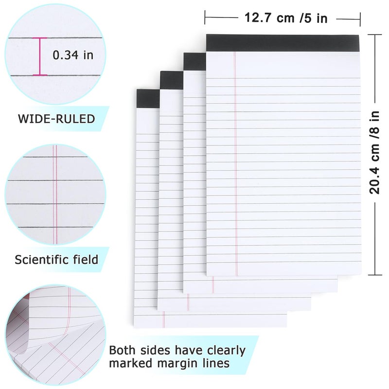 ZZTX Legal Pads Note Pads 5 x 8 Inch Lined Writing Pads, 50 Sheets Per Writing Pad, 4 Pack (White) - Image 3