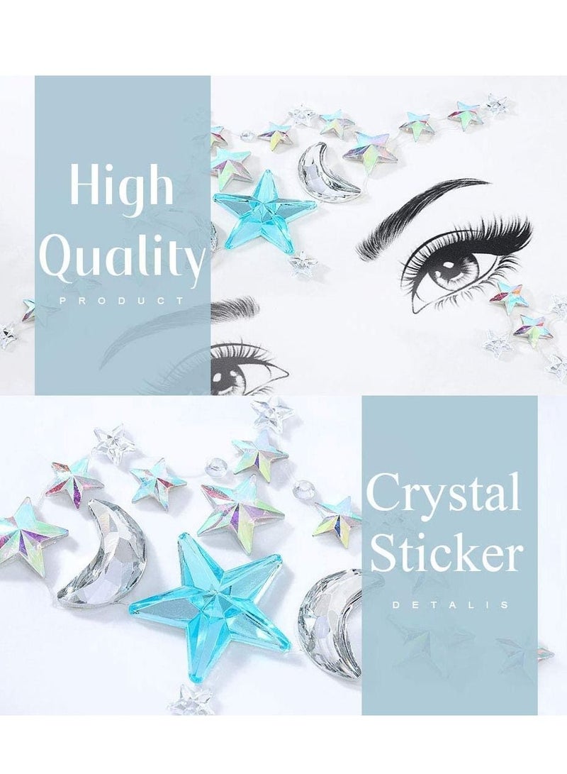 Excefore Face Stickers, Crystal Star Glitter Stickers Festival Mermaid Body Jewels, Gems Rave Party Decorarion Accessories for Women and Girls  - Image 4