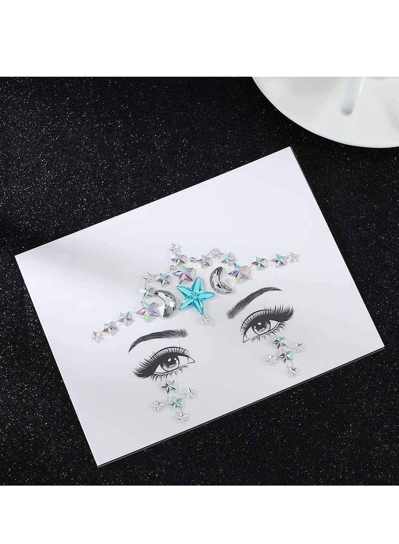Excefore Face Stickers, Crystal Star Glitter Stickers Festival Mermaid Body Jewels, Gems Rave Party Decorarion Accessories for Women and Girls  - Image 3