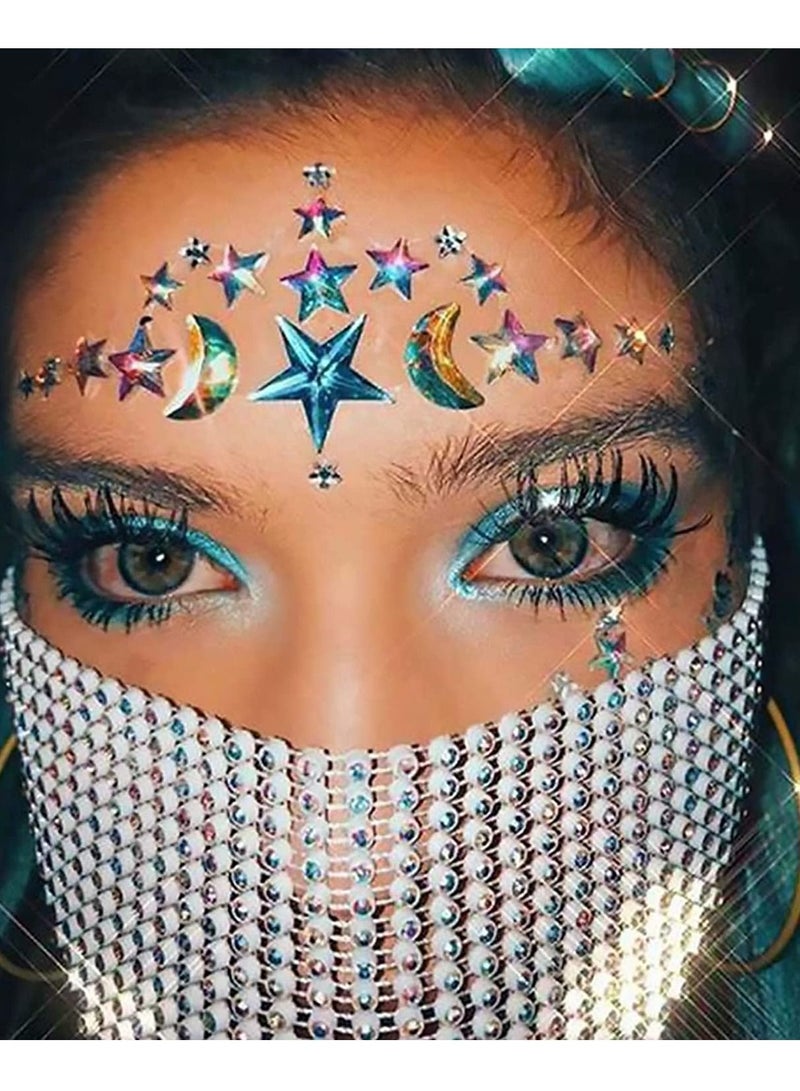 Excefore Face Stickers, Crystal Star Glitter Stickers Festival Mermaid Body Jewels, Gems Rave Party Decorarion Accessories for Women and Girls  - Image 2