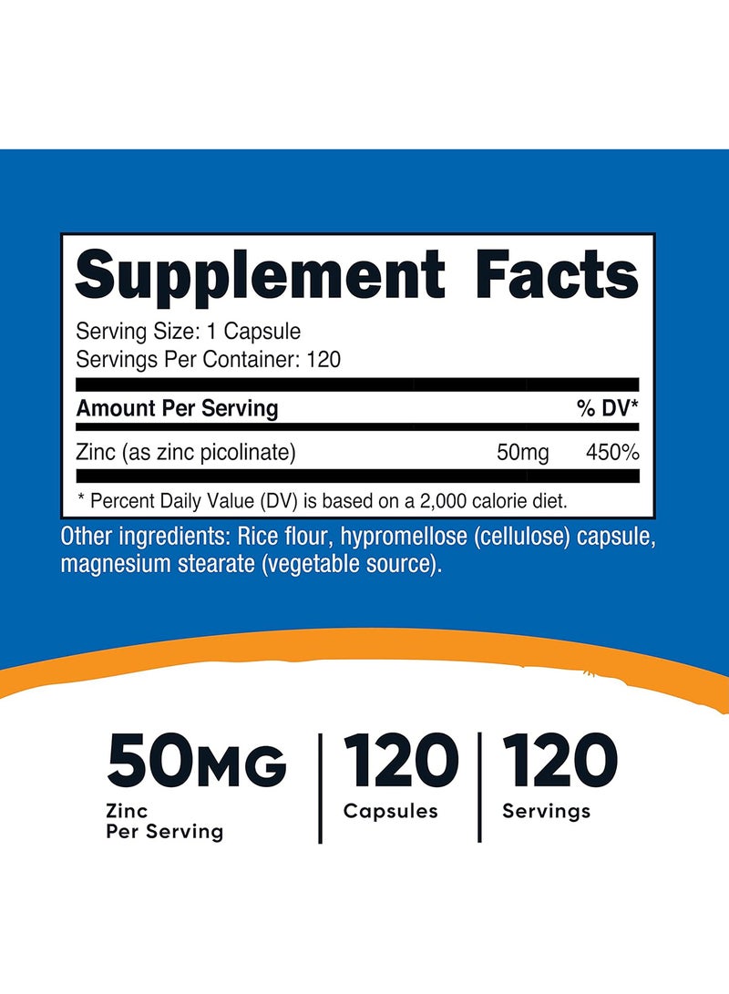 Nutricost Zinc Picolinate 50 Mg 120 Vegetarian Capsules - Image 2