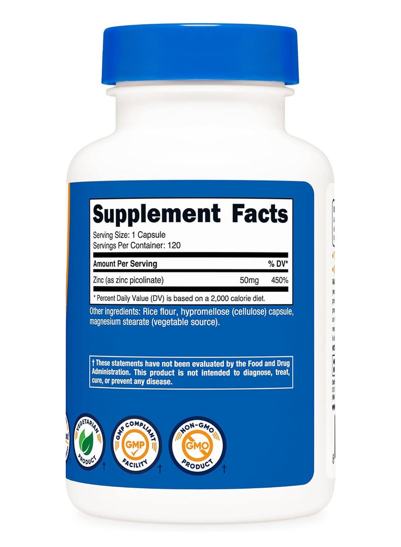 Nutricost Zinc Picolinate 50 Mg 120 Vegetarian Capsules - Image 5