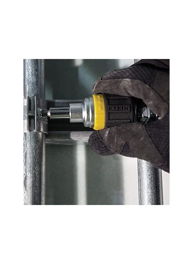 Klein Tools - 32593 Multi Bit Ratcheting Screwdriver 6 In 1 Stubby Tool With Phillips And Slotted Bits And 2 Nut Driver Sizes - Image 1