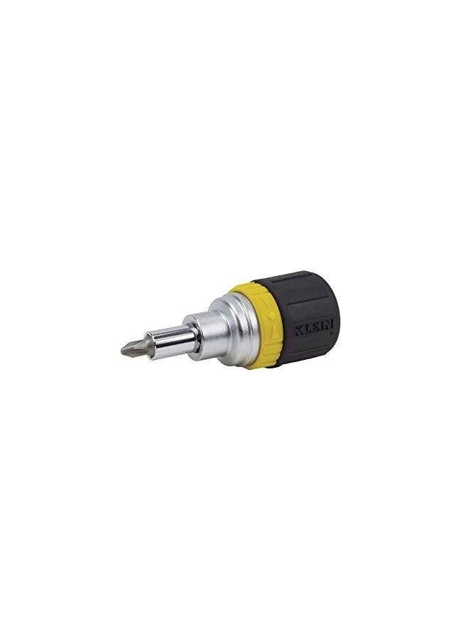 Klein Tools - 32593 Multi Bit Ratcheting Screwdriver 6 In 1 Stubby Tool With Phillips And Slotted Bits And 2 Nut Driver Sizes - Image 1