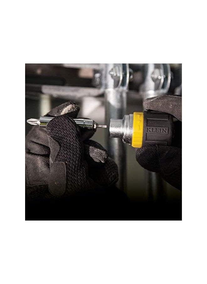 Klein Tools - 32593 Multi Bit Ratcheting Screwdriver 6 In 1 Stubby Tool With Phillips And Slotted Bits And 2 Nut Driver Sizes - Image 1