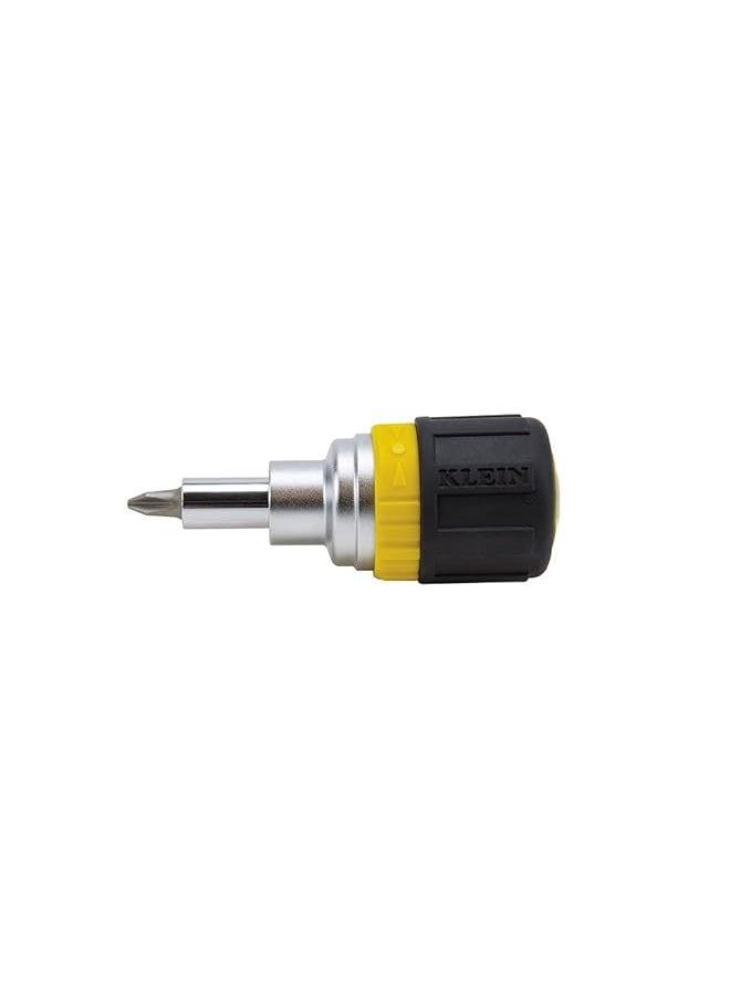 Klein Tools - 32593 Multi Bit Ratcheting Screwdriver 6 In 1 Stubby Tool With Phillips And Slotted Bits And 2 Nut Driver Sizes - Image 1