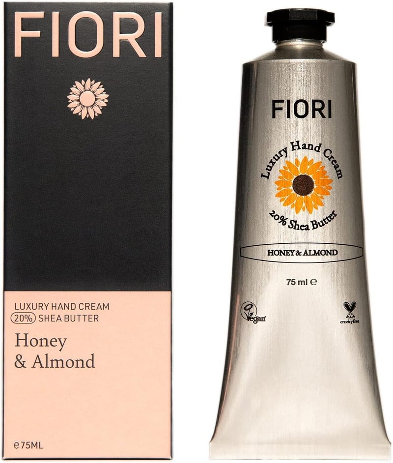 Fiori Honey Almond Hand Cream 75ml Moisturizing Dry Hand Cream with Organic Shea Butter Aloe Vera Vegan Hand Moisturizer Nourishing Hand Lotion Luxurious Hand Care
