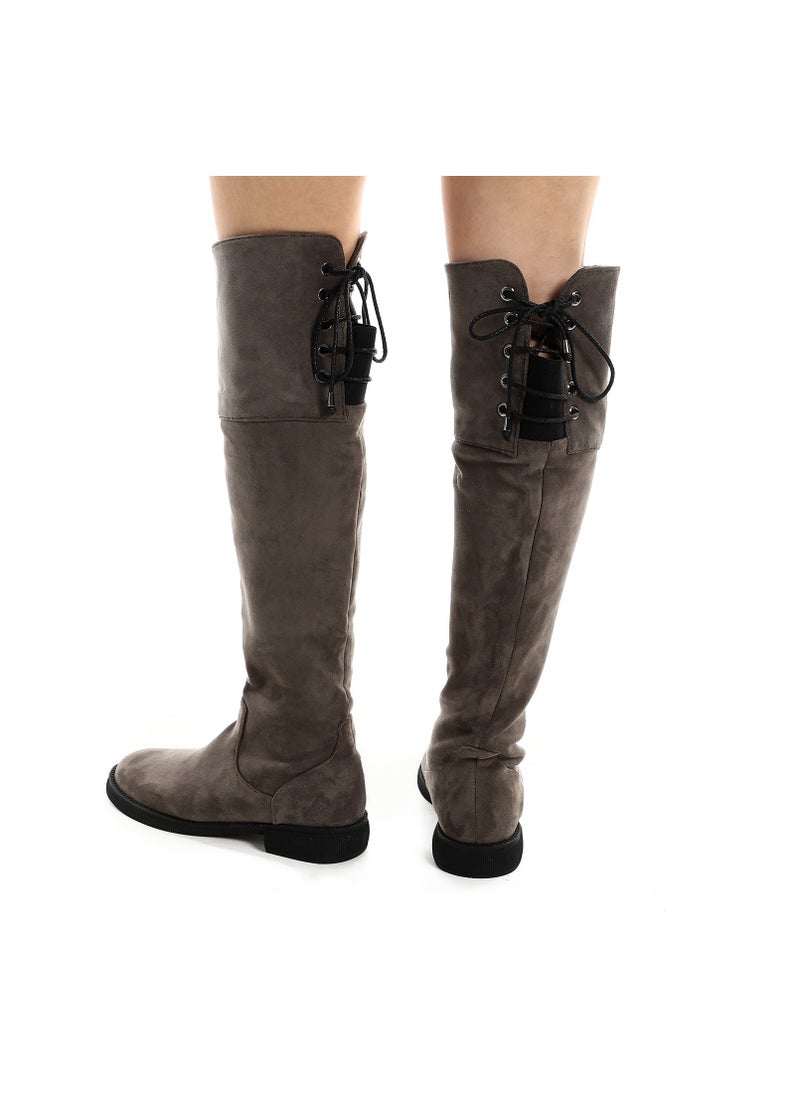 Mr.joe Adjustble Back Lace Suede Over The Knees Boots - Grey  - Image 2