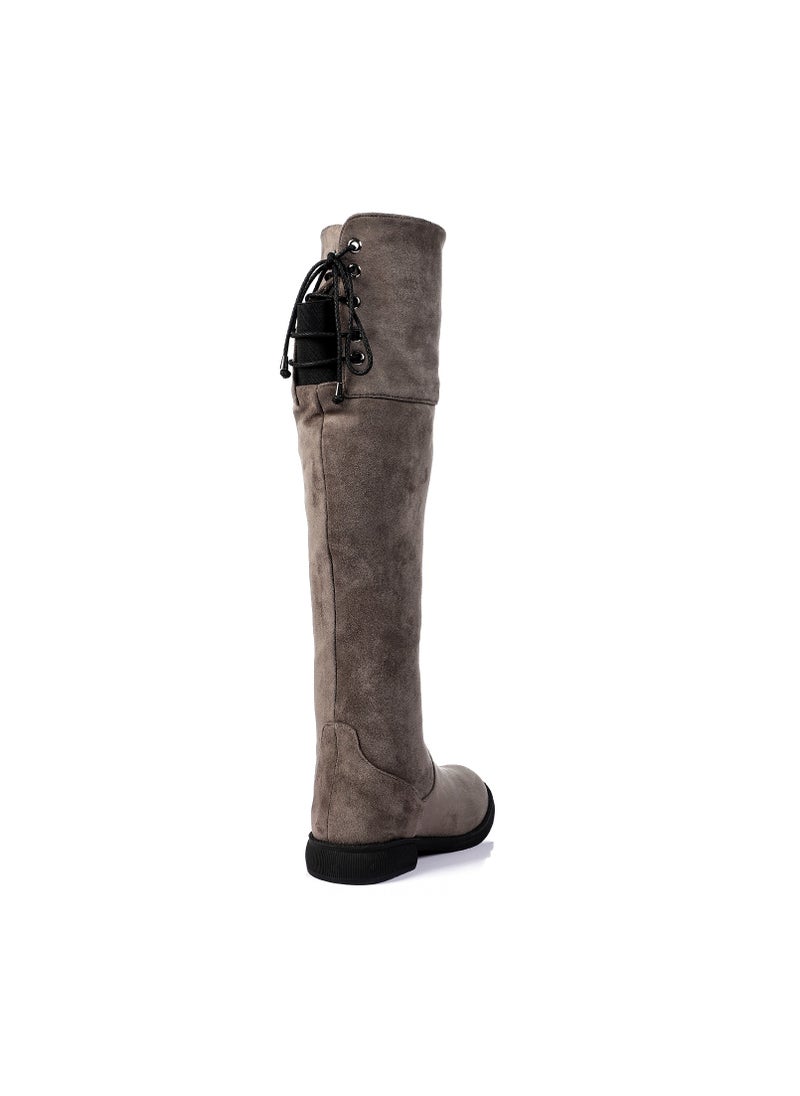Mr.joe Adjustble Back Lace Suede Over The Knees Boots - Grey  - Image 5