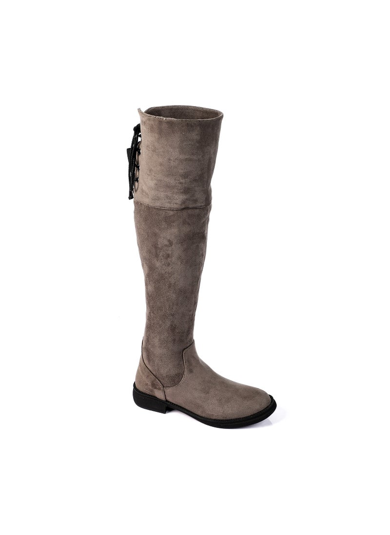 Mr.joe Adjustble Back Lace Suede Over The Knees Boots - Grey  - Image 4