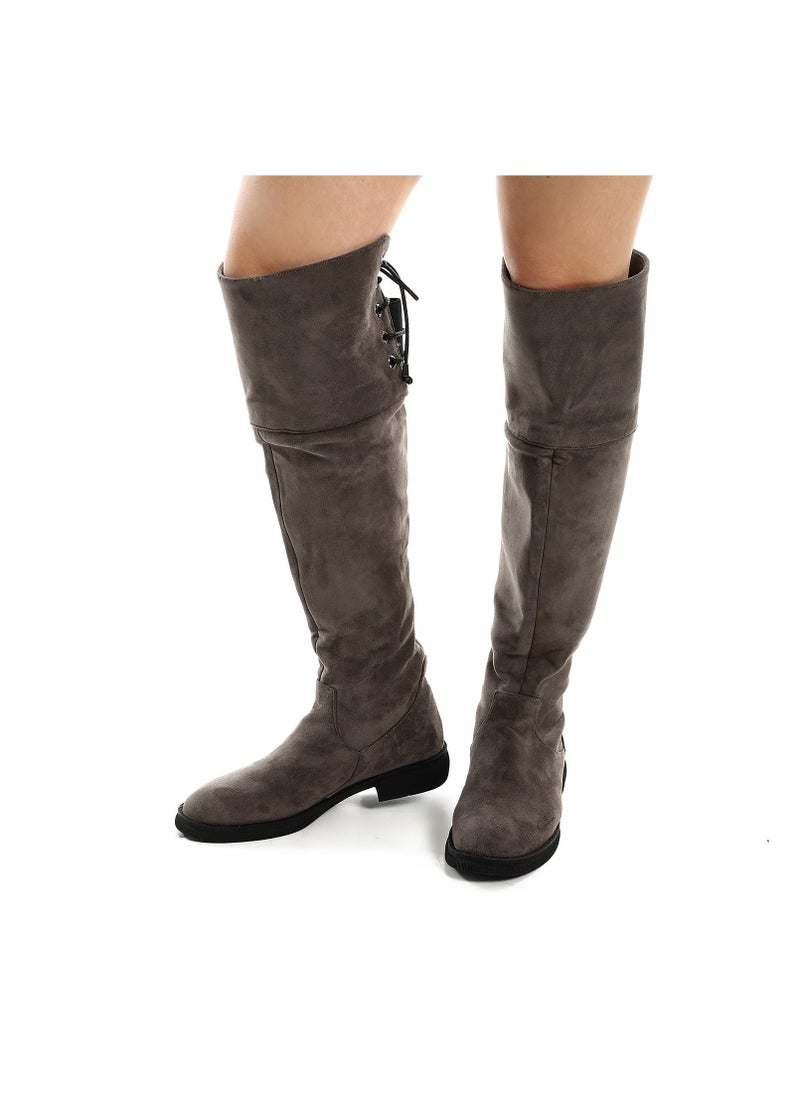 Mr.joe Adjustble Back Lace Suede Over The Knees Boots - Grey  - Image 3