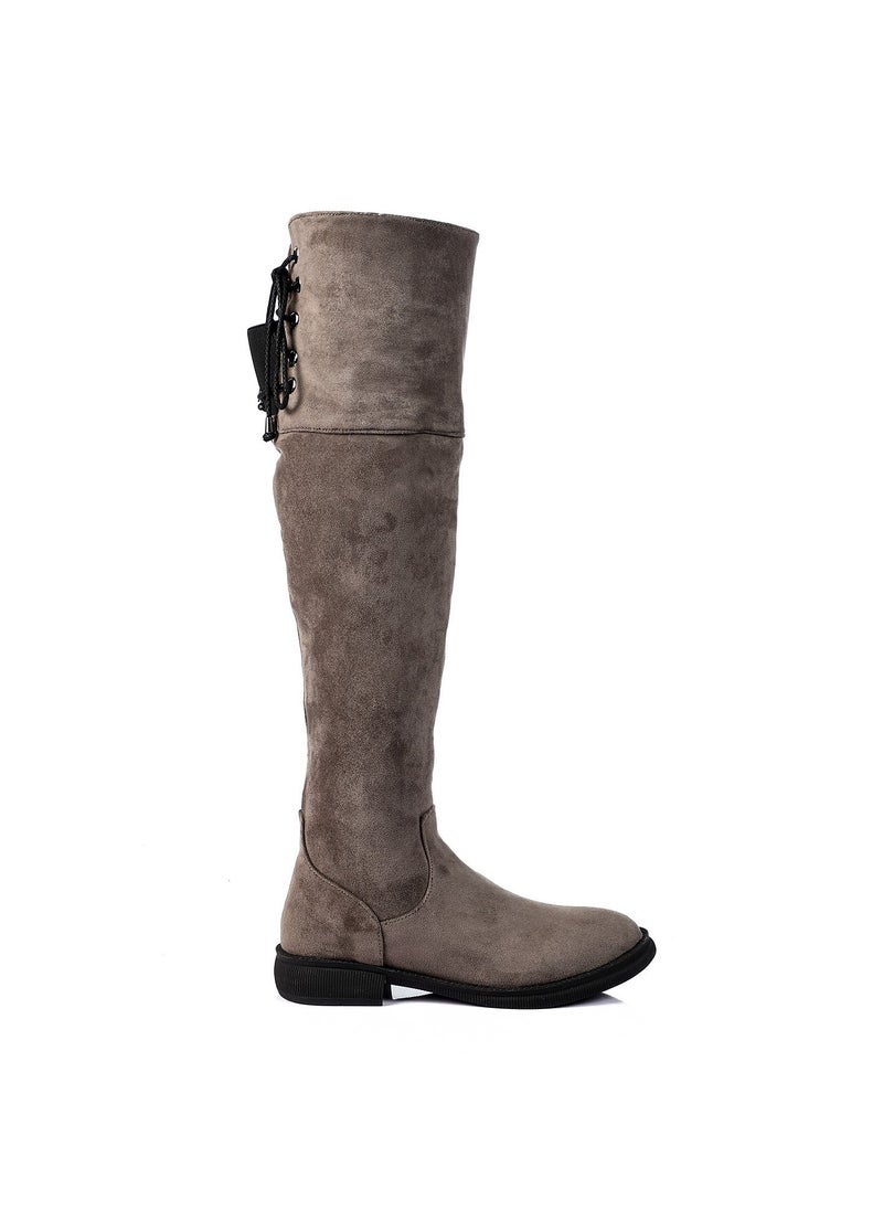 Mr.joe Adjustble Back Lace Suede Over The Knees Boots - Grey  - Image 1
