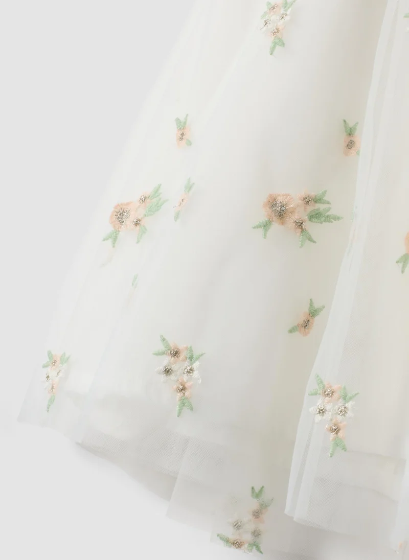 Ovs  OVS White Girlsâ€™ Dress With Floral Embroidery, Regular Fit for Women | Best Price UAE
