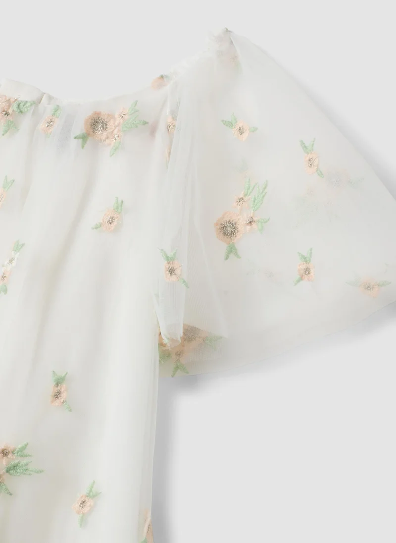 Ovs  OVS White Girlsâ€™ Dress With Floral Embroidery, Regular Fit for Women | Best Price UAE