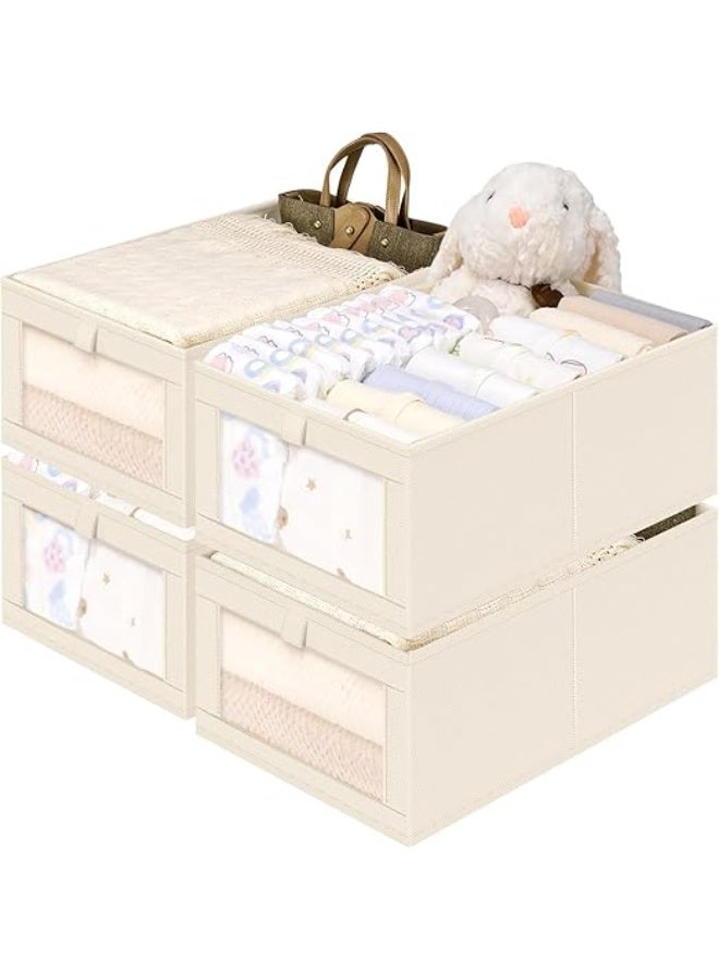 DUNISO 4 Pcs Foldable Closet Storage Organizer，Visible Wardrobe Drawer Organizers，Washable Clothes Storage Basket，for Baby Clothes,Bra,Scarves,Belt,Tie，Beige - Image 1