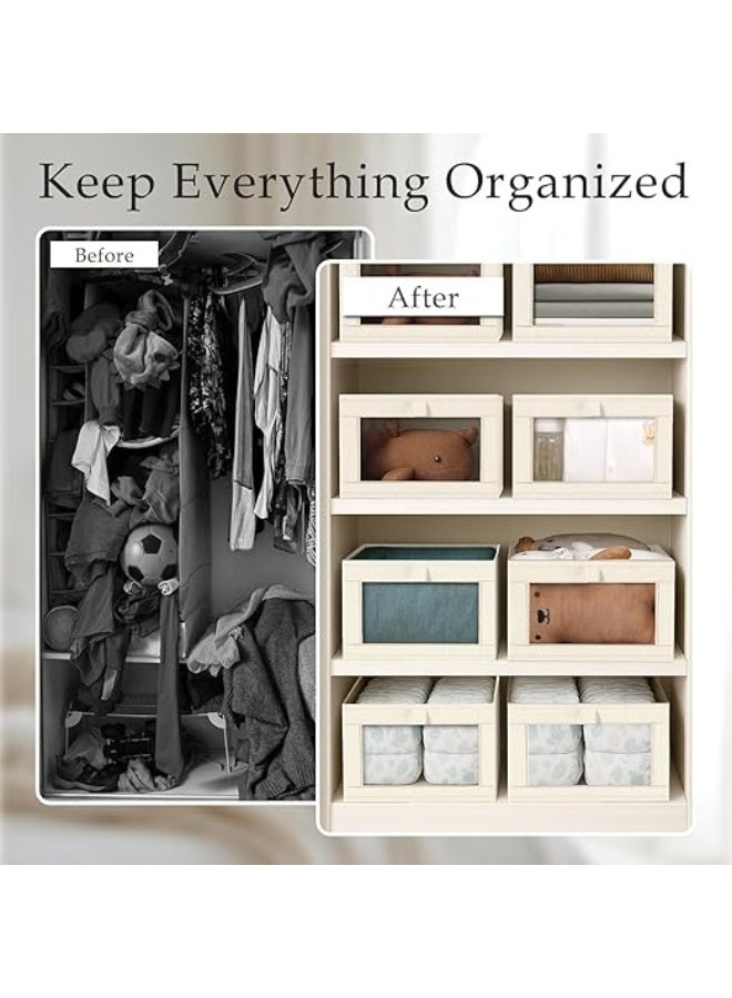 DUNISO 4 Pcs Foldable Closet Storage Organizer，Visible Wardrobe Drawer Organizers，Washable Clothes Storage Basket，for Baby Clothes,Bra,Scarves,Belt,Tie，Beige - Image 3