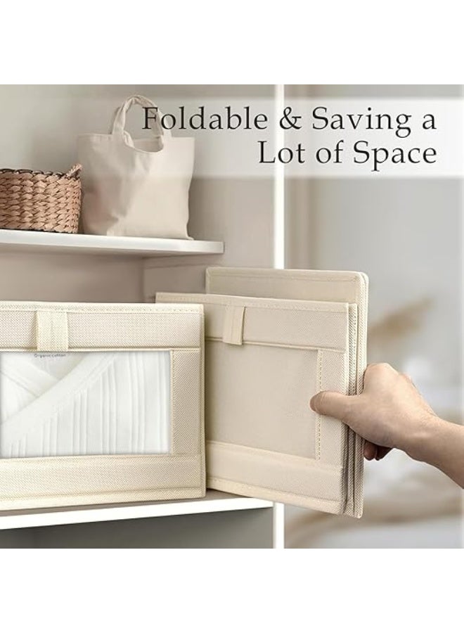 DUNISO 4 Pcs Foldable Closet Storage Organizer，Visible Wardrobe Drawer Organizers，Washable Clothes Storage Basket，for Baby Clothes,Bra,Scarves,Belt,Tie，Beige - Image 5