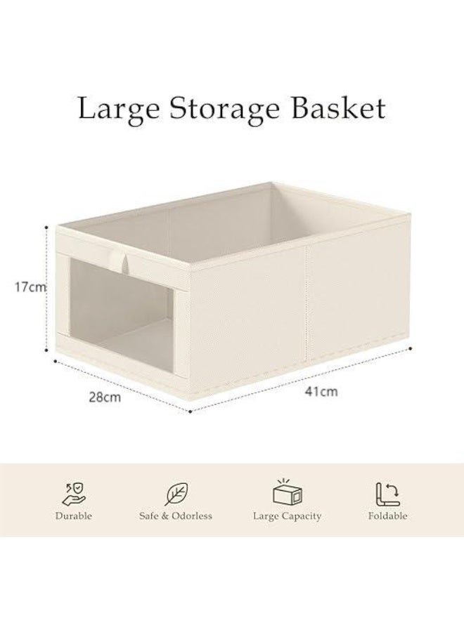 DUNISO 4 Pcs Foldable Closet Storage Organizer，Visible Wardrobe Drawer Organizers，Washable Clothes Storage Basket，for Baby Clothes,Bra,Scarves,Belt,Tie，Beige - Image 2