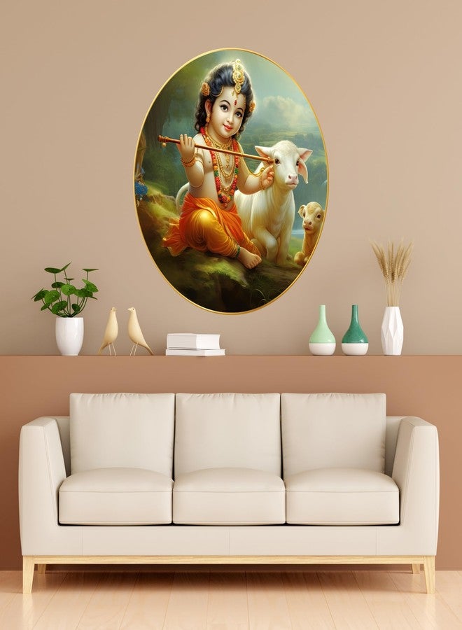 Nozvera Modern Radha Krishna Wall Painting with Frame - Sparkle Glossy Round Golden Framed Large Painting for Office, Living Room, Bedroom, Home Wall Decoration (Design 20, 40 CM * 40 CM) - Image 2