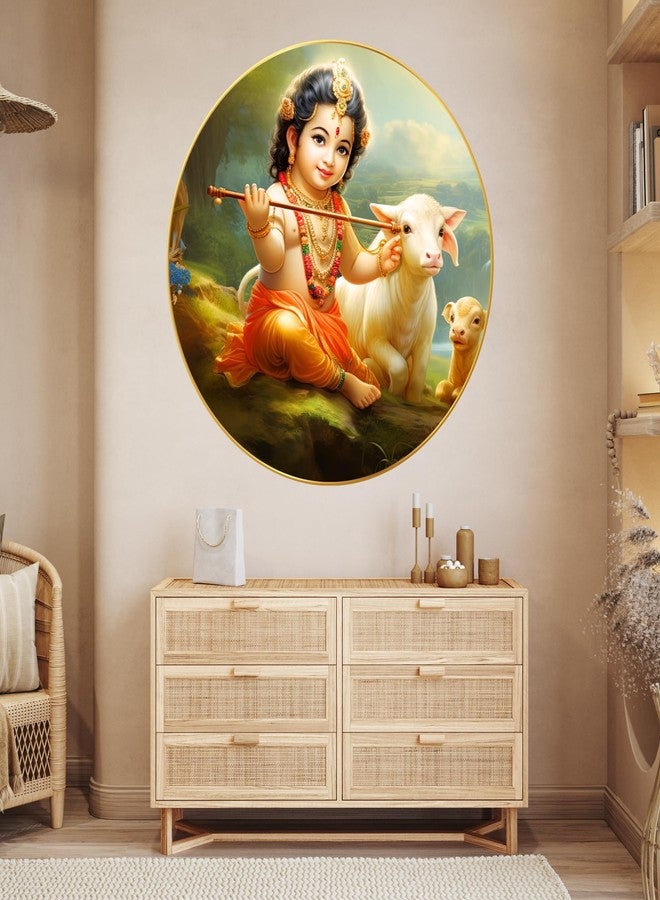 Nozvera Modern Radha Krishna Wall Painting with Frame - Sparkle Glossy Round Golden Framed Large Painting for Office, Living Room, Bedroom, Home Wall Decoration (Design 20, 40 CM * 40 CM) - Image 5