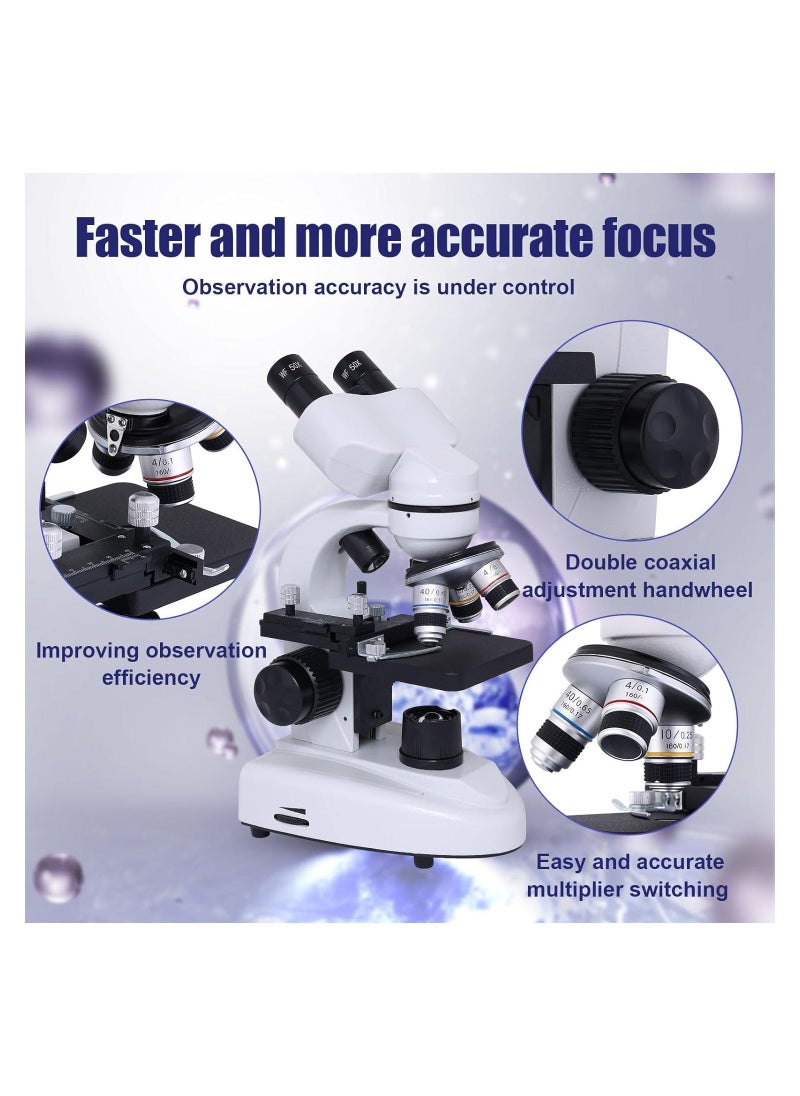 Generic Binocular Compound Microscope 40X-2000X, Research Grade Professional Microscope with Dual Mechanical Stages & Coaxial Coarse/Fine Focus Knobs, Adult Microscope, Kids Students Adults Phone Adapter  - Image 5