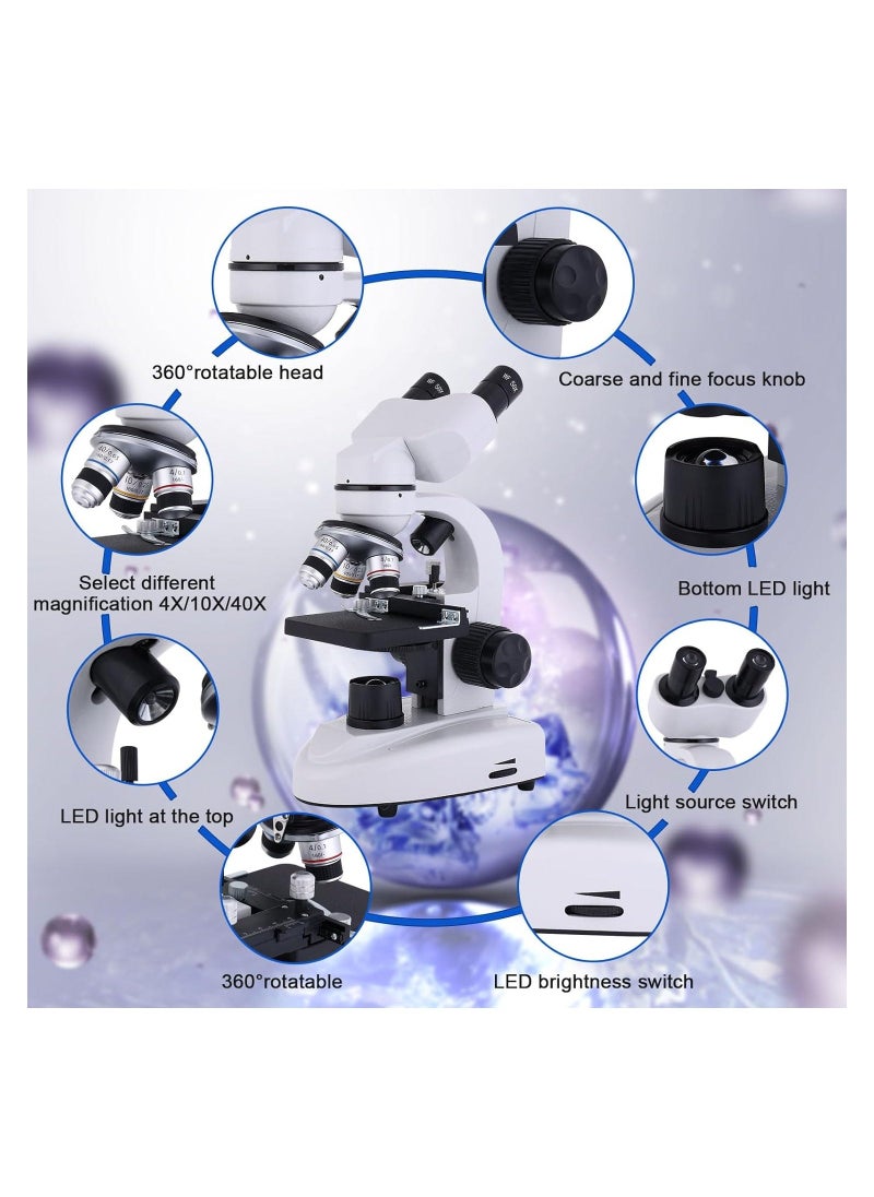 Generic Binocular Compound Microscope 40X-2000X, Research Grade Professional Microscope with Dual Mechanical Stages & Coaxial Coarse/Fine Focus Knobs, Adult Microscope, Kids Students Adults Phone Adapter  - Image 4