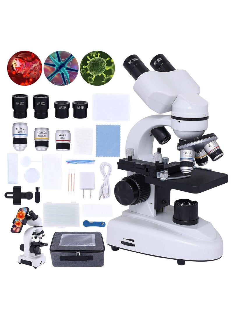 Generic Binocular Compound Microscope 40X-2000X, Research Grade Professional Microscope with Dual Mechanical Stages & Coaxial Coarse/Fine Focus Knobs, Adult Microscope, Kids Students Adults Phone Adapter  - Image 1