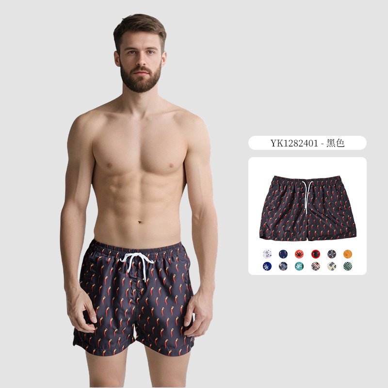 Men''s Four-Split Digital Printed Lace-Up Shorts Size Casual Fashion Seaside Vacation Beach Pants - Image 1