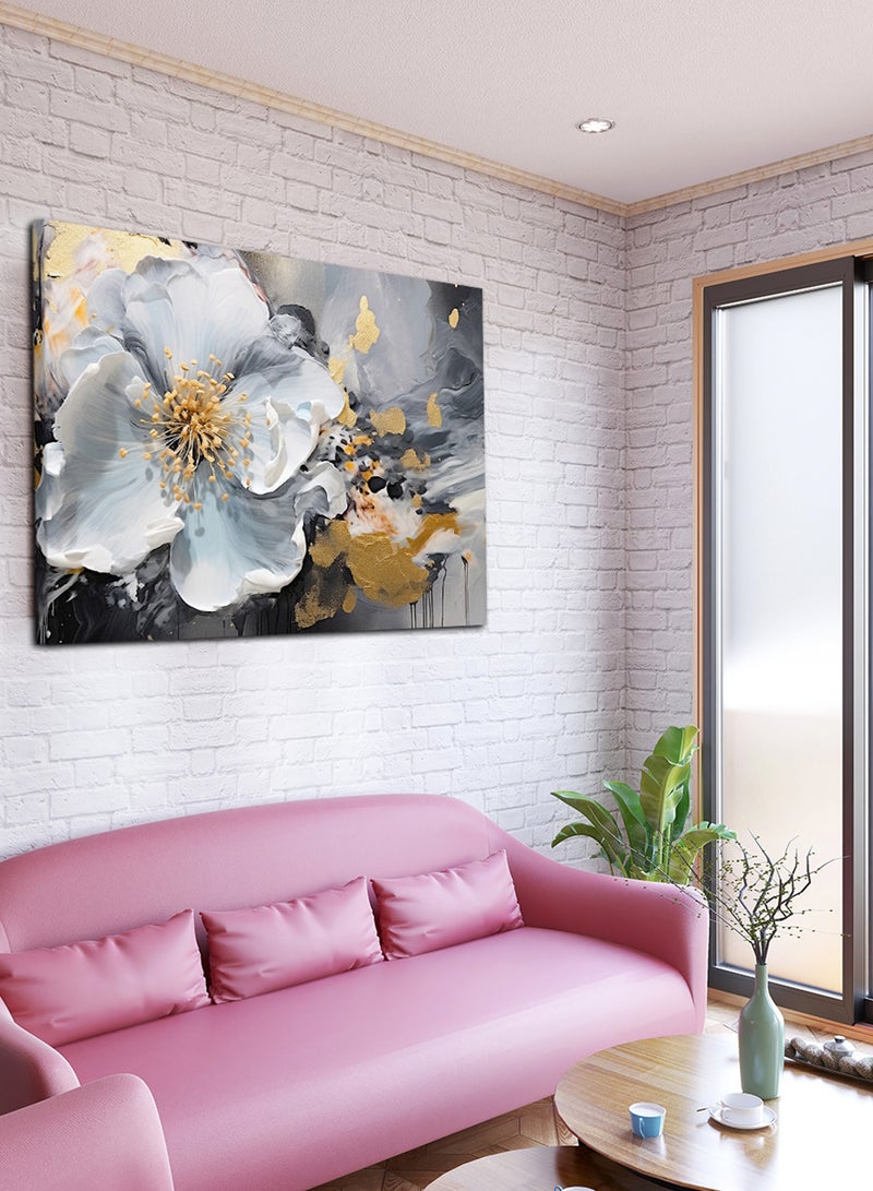 LOWHA Canvas Wall Art Stretched Over Wooden Frame with Golden Flower Abstract Painting - Image 2