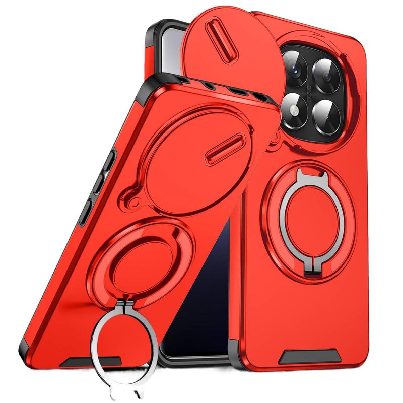 MS غطاء واقي، مقاوم للصدمات لـ Redmi Note 14، حامل، حماية من السقوط، أسود بوظيفة حامل باللون الأسود باللون الأحمر - Image 4