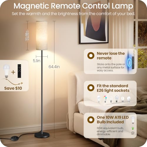 GOEBLESON Set of 2 Dimmable Floor Lamps for Living Room with 2 Remotes and Foot Switch, 64.4”Modern Standing Tall Lamp, Corner Lamp for Bedroom, Bulb Included, 3000K-6500K, Beige Shade E06LDP205W1 - Image 3