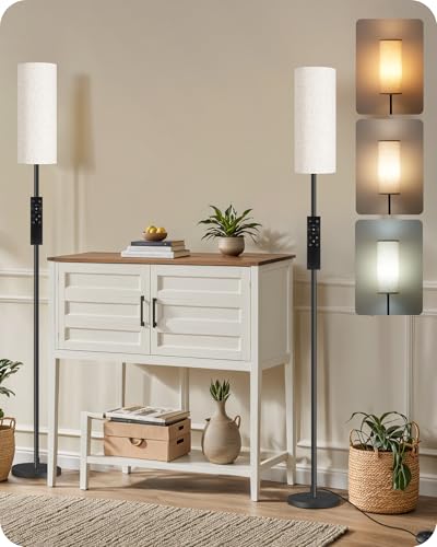 GOEBLESON Set of 2 Dimmable Floor Lamps for Living Room with 2 Remotes and Foot Switch, 64.4”Modern Standing Tall Lamp, Corner Lamp for Bedroom, Bulb Included, 3000K-6500K, Beige Shade E06LDP205W1 - Image 1