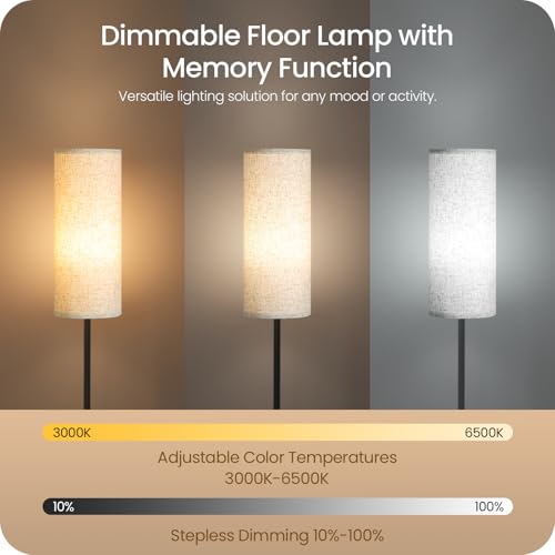 GOEBLESON Set of 2 Dimmable Floor Lamps for Living Room with 2 Remotes and Foot Switch, 64.4”Modern Standing Tall Lamp, Corner Lamp for Bedroom, Bulb Included, 3000K-6500K, Beige Shade E06LDP205W1 - Image 5
