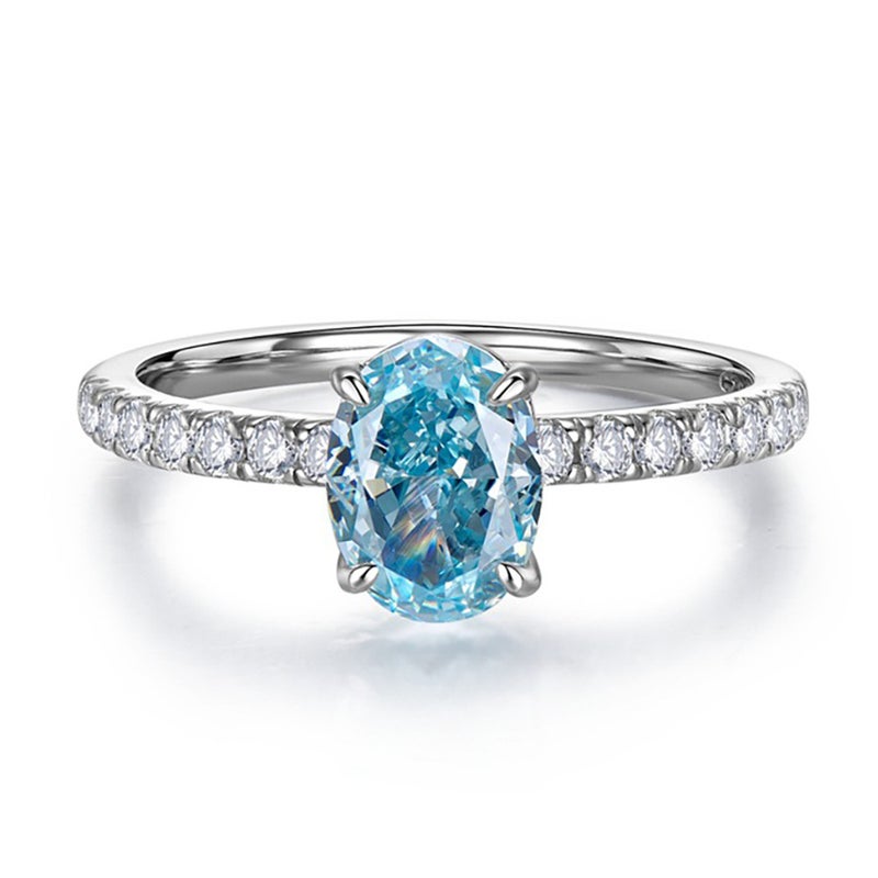 2023 Blue Topaz 2.8ct S925 Silver Ring for Women Light sea blue