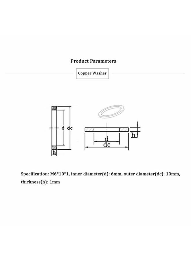 NACX M6 Flat Washer Copper Sealing Ring, 6mm ID 10mm OD 1mm Thickness Metric Sealing Gasket, 100 Pieces - Image 2