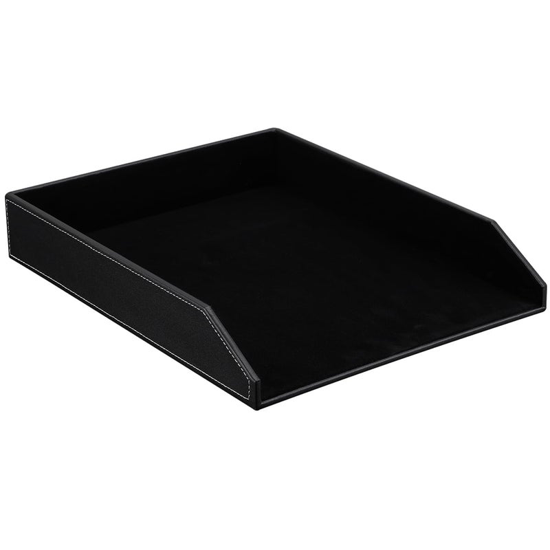 KINGFOM Letter Tray PU Leather Paper Organizer Tray for Desk Paper Organizer Storage Holder for Office Home or School A4 Size Black - Image 2